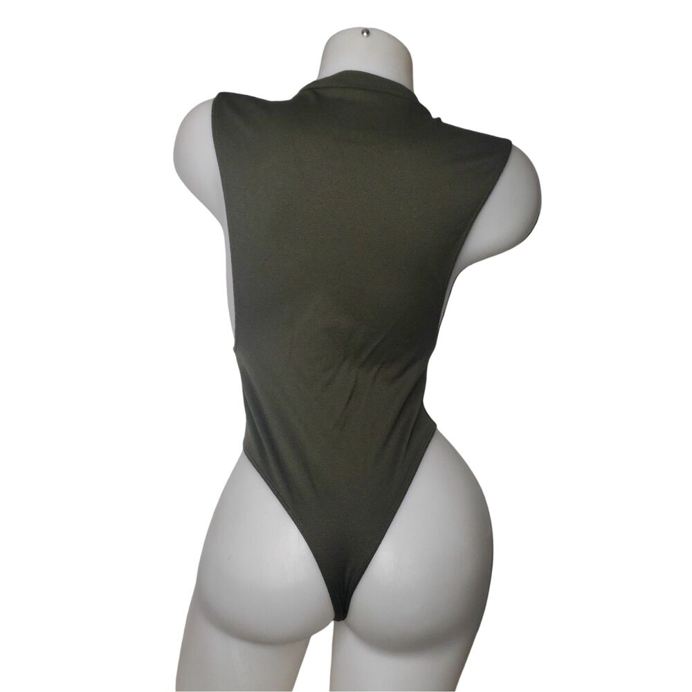 MAD RAG Olive Green Open Sides Sleeveless Thong Bodysuit Womens Size Medium - Picture 2 of 7